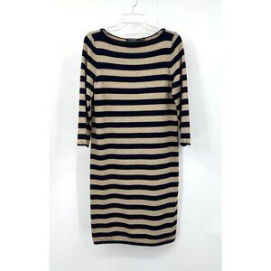 RALPH LAUREN sweater dress knit metallic gold stripe nautical maritime sailing M